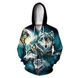 Herren Damen 3D-Druck Tiger Löwe Wolf Langarm Jacke Sport Pullover Zipper Hoodies, 18, L von Tushja