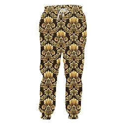 Herren Royal Golden Muster Hosen 3D Gedruckte Jogger Hosen Barock Sport Jogging Hose Golden Pattern 4XL von Tushja