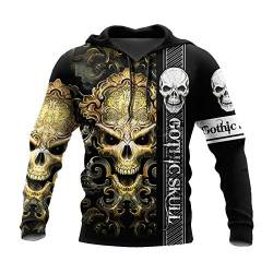 Kapuzenpullover mit Totenkopf-Motiv, 3D-Druck, für Frühling und Herbst, für Damen und Herren, Harajuku, Outwear, Reißverschluss, Sweatshirt, lässig, Unisex Gr. XX-Large, 3D Hoodies von Tushja