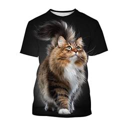 Lustiges T-Shirt für Herren, 3D-Druck, Katze, kurzärmelig, Sommer-Tops, Schwarz , XXL von Tushja