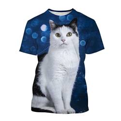 Lustiges T-Shirt für Herren, 3D-Druck, Katze, kurzärmelig, Sommer-Tops, blau, XL von Tushja