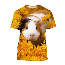 Pet Dutch Pig 3D-Druck Niedliches Meerschweinchen Muster T-Shirt Herren und Damen Shirt Kurzarm Top, Orange, M von Tushja