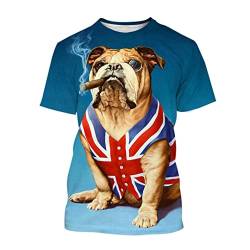 T-Shirt mit rundem Kragen, für Herren und Damen, französische Bulldogge, bedruckt, kurzärmelig, 3D-T-Shirt, blau, XXL von Tushja