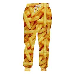 Tushja Jogger Pants Herren Fashion Lose Food 3D Sweat Pants Print French Fries Chips Streetwear Plus Size Herren Sweatpants, French Pommes, 27-32 von Tushja