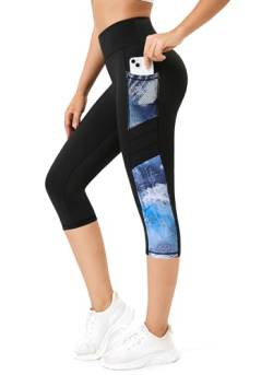 Tuspryt 3/4 Sporthose Damen mit Taschen, Sport Leggings Damen 3/4 Damen Blickdicht Fitnesshose Laufhose L von Tuspryt