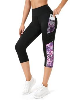 Tuspryt 3/4 Sporthose Damen mit Taschen, Sport Leggings Damen 3/4 Damen Blickdicht Fitnesshose Laufhose M von Tuspryt