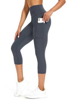 Tuspryt 3/4 Sporthose Damen mit Taschen, Sport Leggings Damen Damen Blickdicht Laufhose,Sporthose Yogahosen 3/4 Trainingshose XXL von Tuspryt