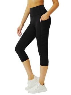 Tuspryt 3/4 Sporthose Damen mit Taschen, sportleggins Damen 3/4 Damen Blickdicht Fitnesshose Laufhose L von Tuspryt