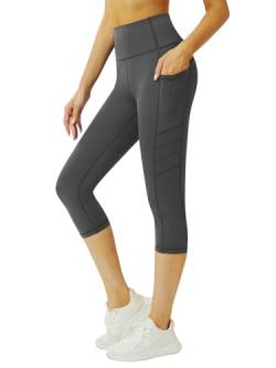 Tuspryt 3/4 Sporthose Damen mit Taschen, sportleggins Damen 3/4 Damen Blickdicht Fitnesshose Laufhose XXL von Tuspryt