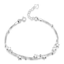 Tusuzik Elegantes Armband mit kleinen Sternen und Perlen, 925er Sterlingsilber Armband Geschenk für Frauen von Tusuzik