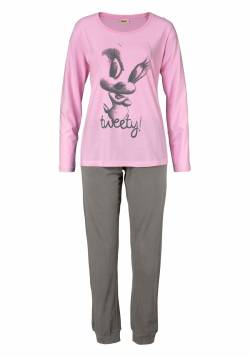 Große Größen: Tweety Pyjama mit großem Tweety-Druck, rosa bedruckt, Gr.48/50 von Tweety