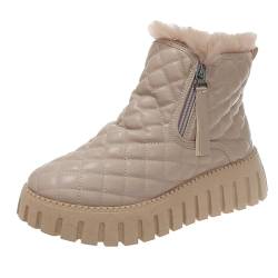 Twinice Damen Stiefeletten Plateau Boots Warm Gefüttert Profilsohle Khaki 35EU von Twinice