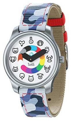 Twistiti Pädagogische Uhr für Kinder, Zifferblatt mit Tiersymbolen, Zeitmarkierungen, wasserdicht 50M, nachleuchtend, Easy-Clip Uhrenarmband von Twistiti