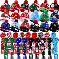 Twistover 36-teiliges Weihnachts-LED-Schal und Beanie-Set, inklusive 18 Stück beleuchtete Mützen, bunte LED-Weihnachtsmütze, 18 Stück Weihnachtsschal für Erwachsene, Teenager, Frauen, Männer, von Twistover