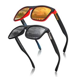 Two Horizons Sonnenbrille Herren Polarisiert | 2er Set Polarisierte Sonnenbrille | 100% UV-Schutz | Retro-Design | Ideal für Outdoor-Aktivitäten | Mit Etui und Mikrofaser-Beutel | Sonnenbrille Damen von Two Horizons