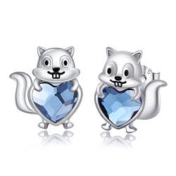Eichhörnchen Ohrringe 925 Sterling Silber Herz Kristall Ohrringe Ohrstecker Tierschmuck Eichhörnchen Geschenke für Frauen Mädchen Hypoallergene Ohrringe für empfindliche Ohren von TwoAnts