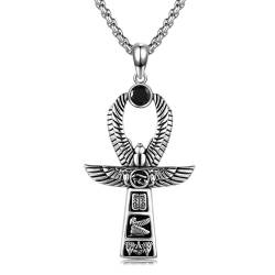 TwoAnts Ankh Kette 925er Sterling Silber Auge des Horus Skarabäus Schutz Anhänger Halskette Agyptischer Schmuck Geschenk für Herren Damen von TwoAnts