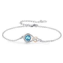 TwoAnts Infinity Armband Damen 925 Sterling Silber Unendlichkeit Herz Verstellbar März Geburtsstein Charms Armbänder Valentinstag Muttertag Geburtstags Weihnachten Geschenk für Mädchen von TwoAnts