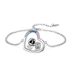 TwoAnts Nightmare Armbänder 925 Sterling Silber Jack Skellington und Sally Verstellbares Ketten Armband Schmuck Halloween Valentinstag Weihnachten Geschenk für Sie Frauen Freundin von TwoAnts