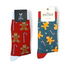 TwoSocks Weihnachtsmann Socken Herren & Damen lustige und witzige Strümpfe als Geschenk, Baumwolle, Einheitsgröße (Lebkuchen Liebe) von TwoSocks