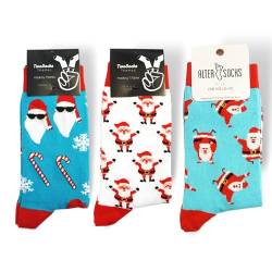 TwoSocks Weihnachtsmann Socken Herren & Damen lustige und witzige Strümpfe als Geschenk, Baumwolle, Einheitsgröße (Santas) von TwoSocks