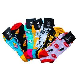 TwoSocks lustige Invisible Sneaker Socken Damen & Herren und witzige Füßlinge als Geschenk, Baumwolle, Einheitsgröße 38-46 (Bier schwarz + Pizza schwarz) von TwoSocks