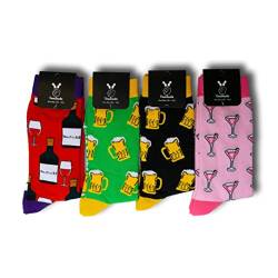 TwoSocks lustige Socken Damen Herren witzige Strümpfe als Geschenk Einheitsgröße (Party Time (Bier schwarz + Bier grün + Wein + Cocktail)) von TwoSocks