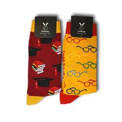 TwoSocks lustige Socken Damen Herren witzige Strümpfe als Geschenk Einheitsgröße (Studenten Set (Brille + Buch)) von TwoSocks