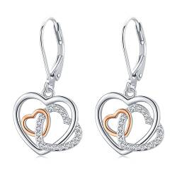 Herz Ohrringe für Damen Tropfen Ohrringe Silber 925 Hängend Herz Schmuck Geschenke für Frauen Mädchen Muttertag von Twoowl