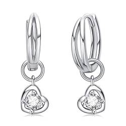 Herz Tropfen Ohrhänger 925er Sterlingsilber Herz Huggie Creolen mit Zirkonia Herz Schmuck Geburtstag Weihnachten Valentinstag Geschenke für Frauen Mädchen von Twoowl