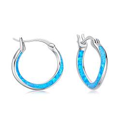 Opal Ohrringe 925er Sterlingsilber Blau Opal Creolen Huggie Ohrringe Opal Schmuck Geschenke für Damen Frauen Mädchen von Twoowl