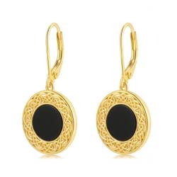 Schwarzer Onyx Ohrringe 925 Sterling Silber Keltischer Knoten Ohrringe Gold Leverback Ohrringe Vintage Dangle Drop Ohrringe Keltischer Schmuck Geschenke für Frauen Mädchen Geburtstag von Twoowl