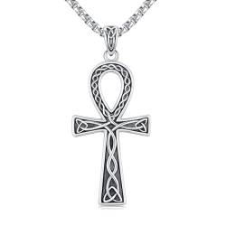 Twoowl Ankh-Halskette für Herren und Damen, 925er-Sterlingsilber, ägyptischer koptischer Ankh-Anhänger, ägyptisches Kreuz, Halskette, ägyptischer Schmuck, Sterling Silber von Twoowl