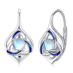 Twoowl Celtic Earrings 925 Sterling Silver Moonstone Dangle Drop Leverback Earrings Trinity Knot Earrings Irish Jewellery Gifts for Women Girls von Twoowl
