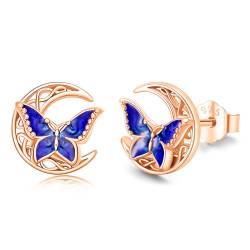 Twoowl Schmetterling Ohrringe 925 Sterling Silber Keltische Mond Ohrringe Tier Ohrstecker Schmetterling Schmuck Geschenke für Frauen Mädchen (Roségold) von Twoowl