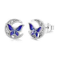 Twoowl Schmetterling Ohrringe 925 Sterling Silber Keltische Mond Ohrringe Tier Ohrstecker Schmetterling Schmuck Geschenke für Frauen Mädchen (Silber) von Twoowl