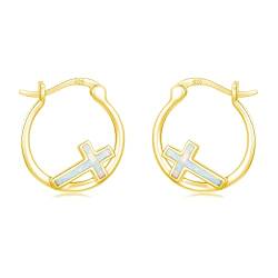 Twowhl Cross Hoop Ohrringe für Frauen 925 Sterling Silber Cross Ohrringe mit Opal Religion Schmuck Geschenke für Frauen Mädchen von Twoowl