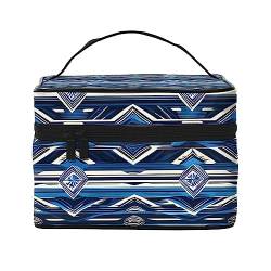 Blaue glänzende Sterne drucken Make-up-Tasche,Tragbare Kosmetiktasche,Große Kapazität Reise Make-up Fall Organizer, Blaues, polynesisches Maori-Tribal-Muster, Einheitsgröße von TyEdee