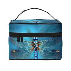 Blaue glänzende Sterne drucken Make-up-Tasche,Tragbare Kosmetiktasche,Große Kapazität Reise Make-up Fall Organizer, Blaues Odonata-Muster, Einheitsgröße von TyEdee