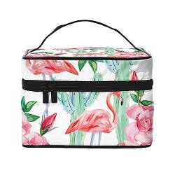 Cartoon niedliche Elefanten-Druck-Make-up-Tasche,Tragbare Kosmetiktasche,Große Kapazität Reise Make-up Fall Organizer, Kaktus Flamingo Rose Blumen, Einheitsgröße von TyEdee