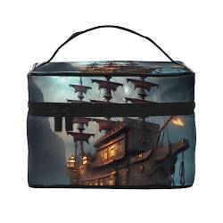 Fantasie-Piratenschiff-Druck-Make-up-Tasche,Tragbare Kosmetiktasche,Große Kapazität Reise Make-up Fall Organizer, Fantasy Piratenschiff, Einheitsgröße von TyEdee