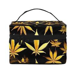 Grüne Geckos Print Make-up Tasche,Tragbare Kosmetiktasche,Große Kapazität Reise Make-up Fall Organizer, Golden Cannabis, Einheitsgröße von TyEdee