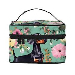 Hirsche Bild Druck Make-up Tasche,Tragbare Kosmetiktasche,Große Kapazität Reise Make-up Fall Organizer, Dackel Blumen, Einheitsgröße von TyEdee