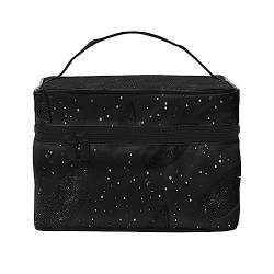 Schwarz Weiß Glitter Print Make-up Tasche,Tragbare Kosmetiktasche,Große Kapazität Reise Make-up Fall Organizer, Schwarz schimmernd, Einheitsgröße von TyEdee