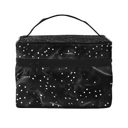 Schwarz Weiß Glitter Print Make-up Tasche,Tragbare Kosmetiktasche,Große Kapazität Reise Make-up Fall Organizer, Schwarz-weißer Glitzerdruck, Einheitsgröße von TyEdee