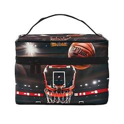 Strandszene mit Stühlen drucken Make-up-Tasche,Tragbare Kosmetiktasche,Große Kapazität Reise Make-up Fall Organizer, Basketball, Einheitsgröße von TyEdee