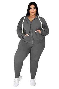 Tycorwd Damen Plus Size Zweiteilige Outfits Sweatsuits Sets Langarm Loungewear Trainingsanzug Sets, Dunkel_Grau, 5XL von Tycorwd