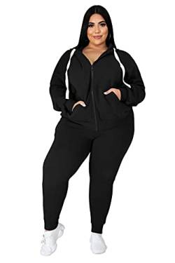 Tycorwd Damen Plus Size Zweiteilige Outfits Sweatsuits Sets Langarm Loungewear Trainingsanzug Sets, Schwarz, 5XL von Tycorwd