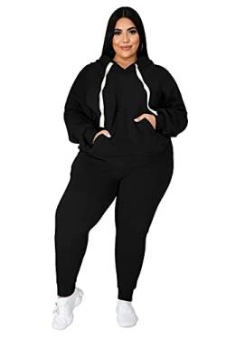 Tycorwd Damen Plus Size Zweiteilige Outfits Sweatsuits Sets Langarm Loungewear Trainingsanzug Sets, Schwarz1, 5XL von Tycorwd