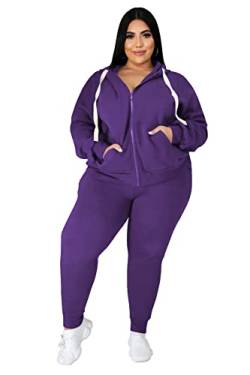 Tycorwd Damen Plus Size Zweiteilige Outfits Sweatsuits Sets Langarm Loungewear Trainingsanzug Sets, Violett, 5XL von Tycorwd
